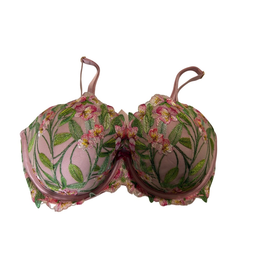Victorias Secret Dream Angels Wicked Pink Floral Embroidered Bra 32DDD Coquette